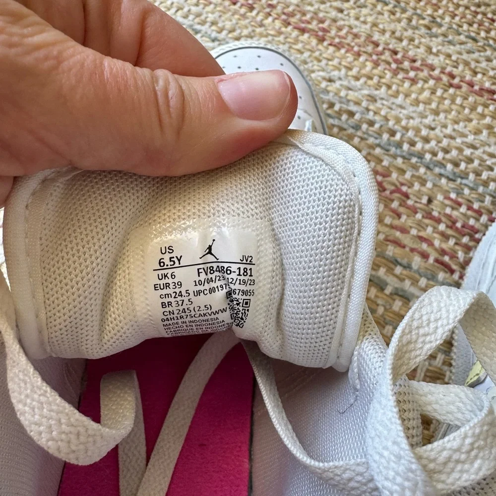 Nike Jordans. Kids White Sneakers with Pale Yellow Accents - Picture 4 of 4